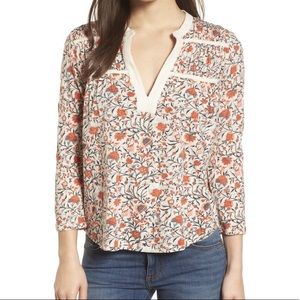 Lucky Brand Orange Floral Peasant Top Drapey EUC